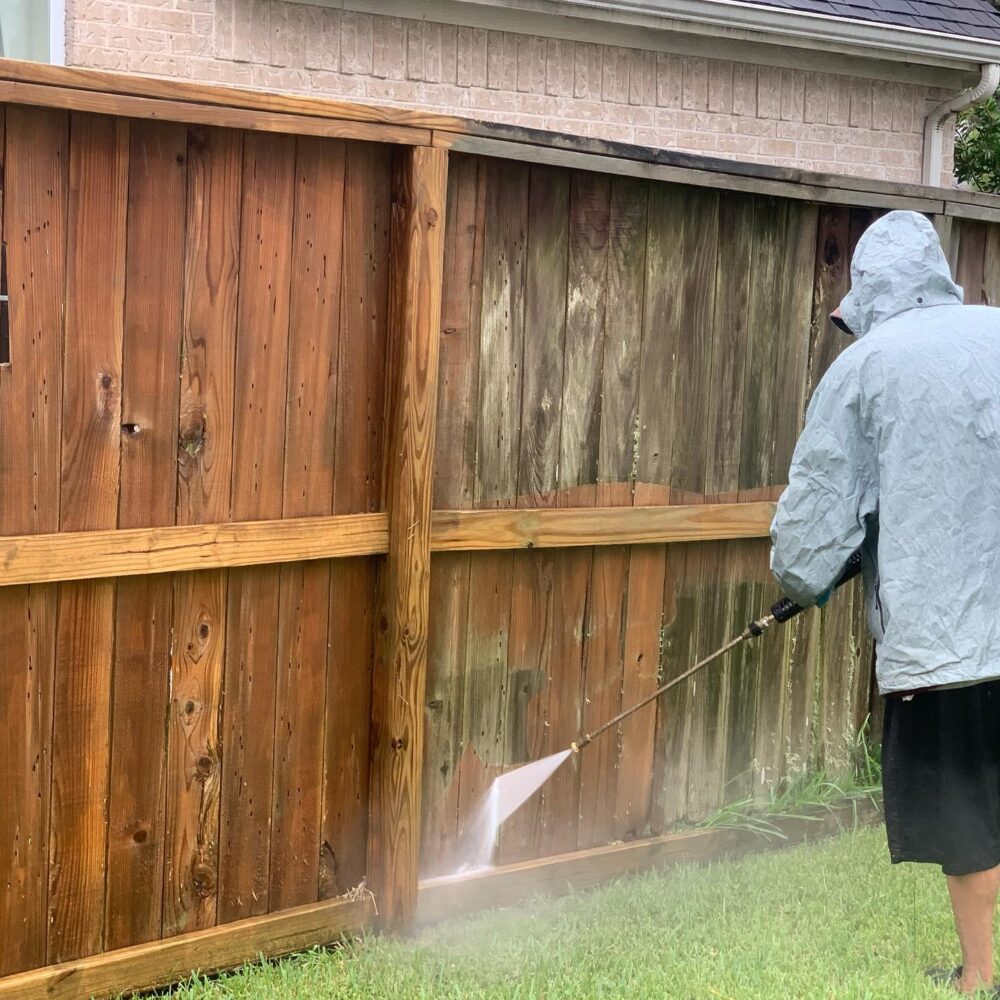 pressure washing wooden fence