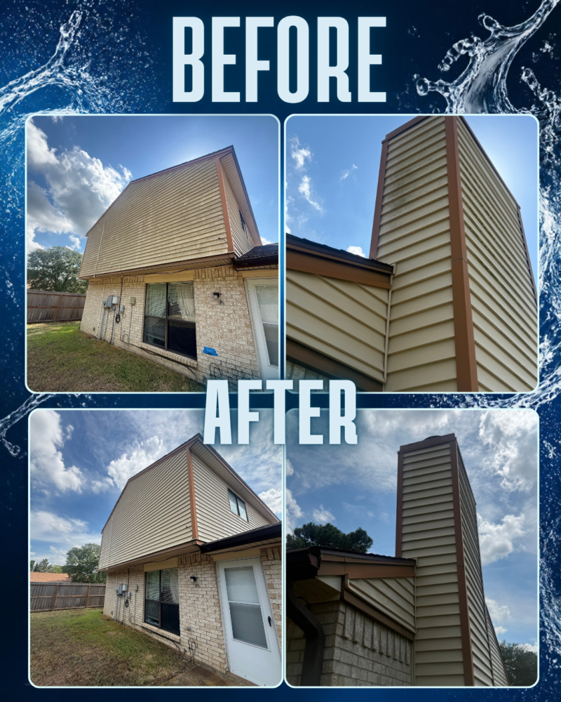 Before and after aluminum siding mildew removal Spring TX whole house soft wash by APro Pressure Washing