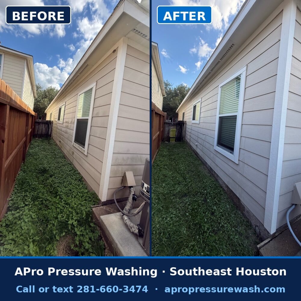 Soft wash siding cleaning Southeast Houston before and after